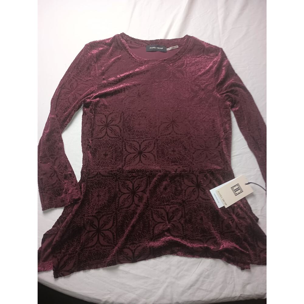 Ivanka Trump The Forest Crushed Velvet‎ Wine Blouse Top Small NWT MSRP $69